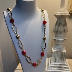Chico's Gold Necklace with Red Accents